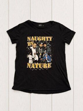 Cotton On Naughty by Nature Graphic Tee L Black Crew Neck Short Sleeve